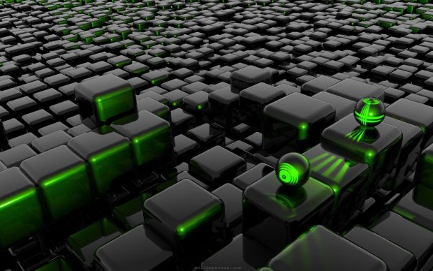 3D Cool Green and Black Wallpaper.