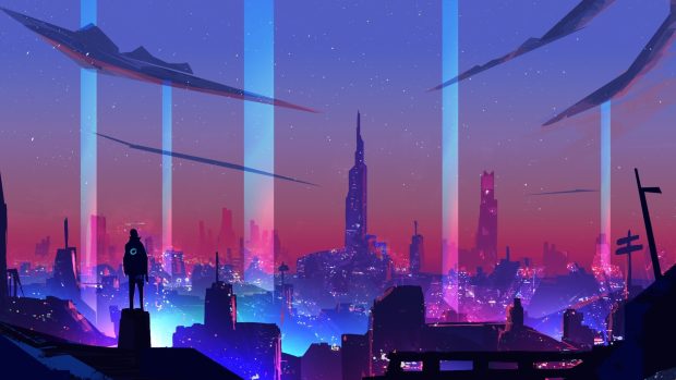 4K Neon City Background.