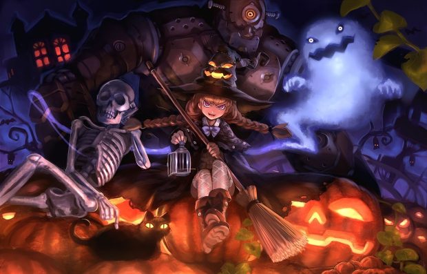 Dark Halloween with Anime and Skeleton.