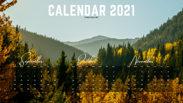 Fall 2021 Calendar Wallpaper on September October November.