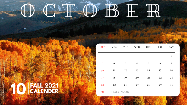 Fall October 2021 Calendar.