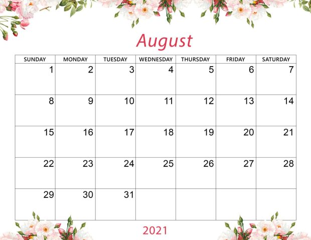 Free Cute August 2021 Calendar HD Image.