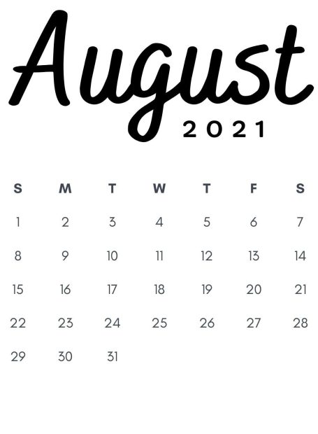 Free Minimalist 2021 Calendar August Monthly Printable.