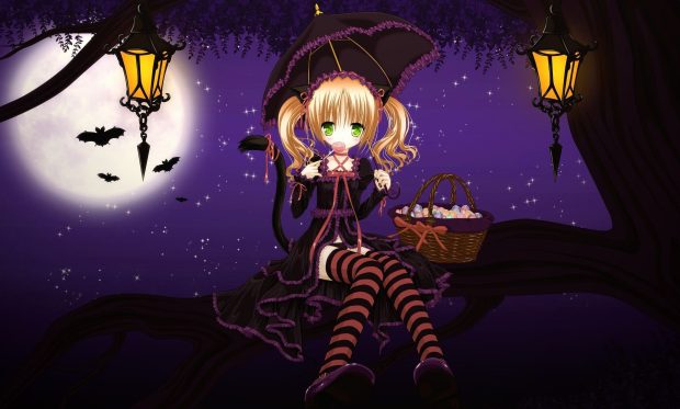 Girl Anime Halloween Wallpaper.