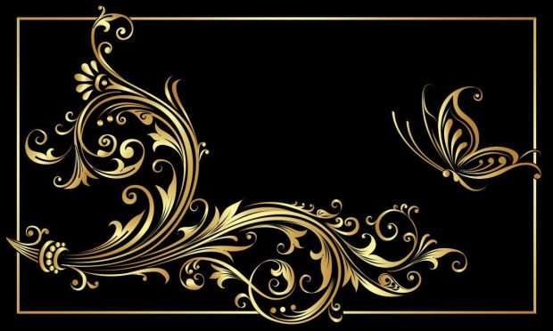 Gold and Black Floral Background .