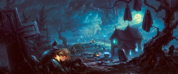 Graveyard Halloween Wide Screen Backgrounds HD.