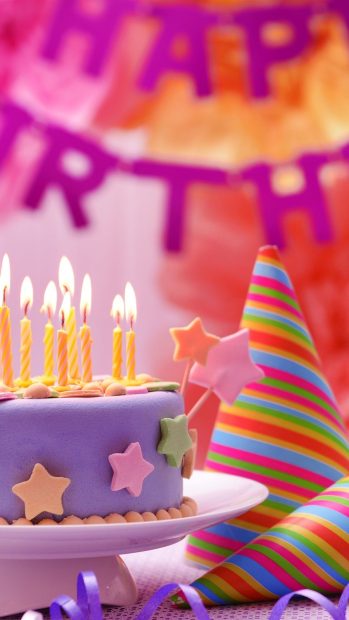 Happy Birthday  cake  colorful decoration candle.
