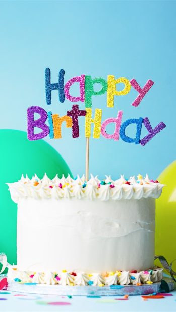Happy Birthday  cake  hat  balloon  ribbon.