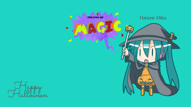 Hatsume Mike Anime Halloween Desktop Wallpaper.