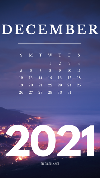 Mobile December 2021 calendar lockscreen.