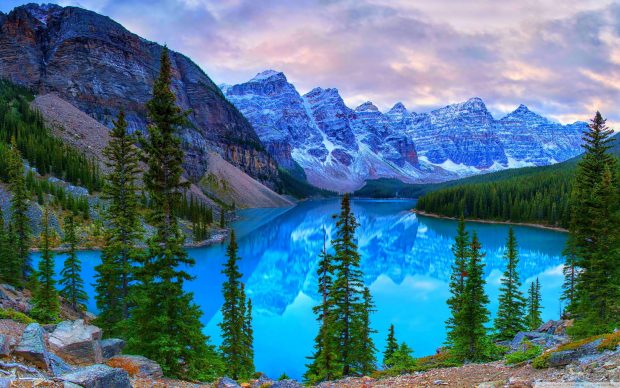 Mountains Moraine Lake Banff National Park Canada 4K HD.