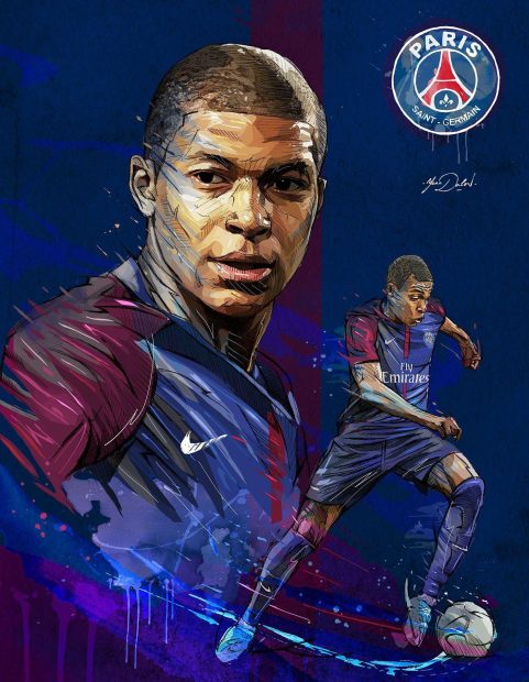 My painting of Kylian Mbappé  young soccer player of the PSG.