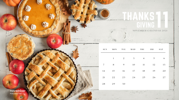 November Calendar Thanksgiving 2021 Wallpaper.