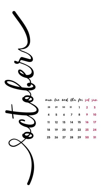 October Schedule Calendar 2021 iPhone Wallpaper.
