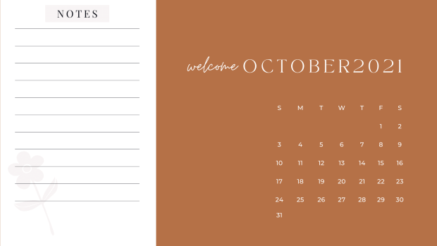 Orange Calendar October 2021 Printable.