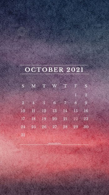 Red and Purple October 2021 Calendar Phone Wallpaper.