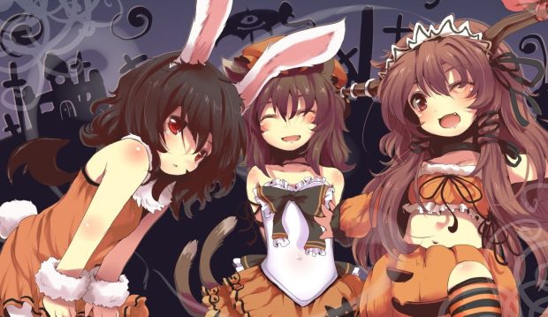 Three Anime Halloween Wallpaper.