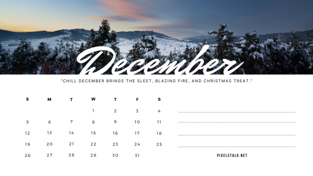 Winter Wallpaper December 2021 Calendar Printable.