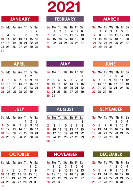 Year 2021 Calendar Wallpapers.