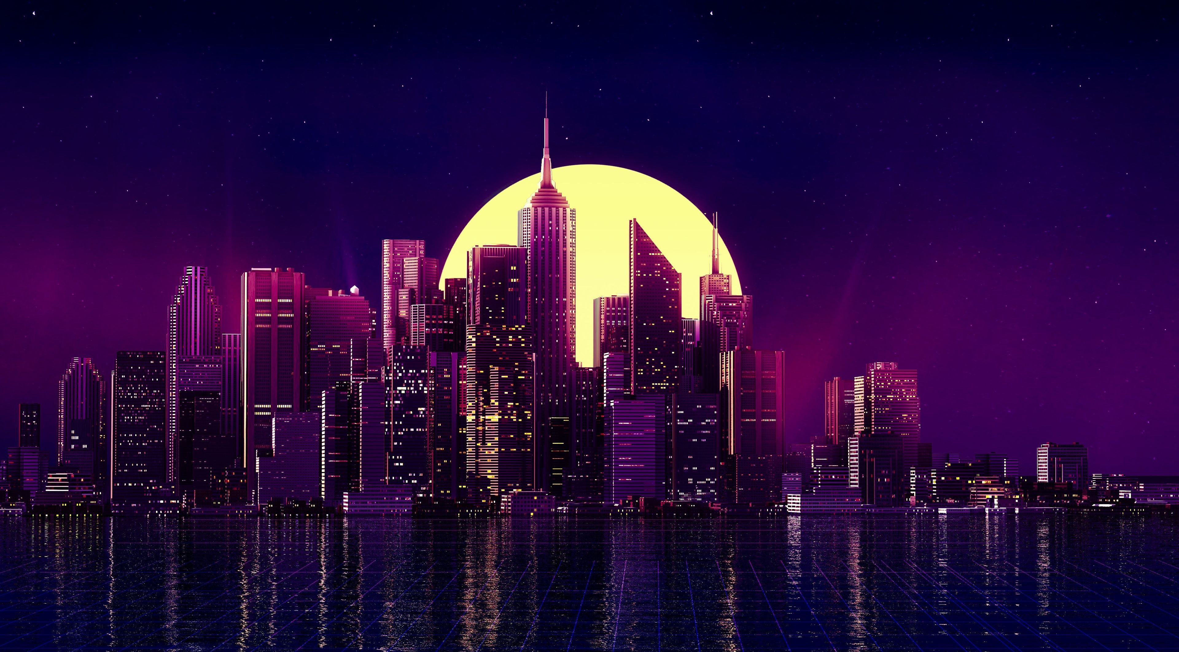 Premium Vector  Beautiful aesthetic sunset city wallpaper or background