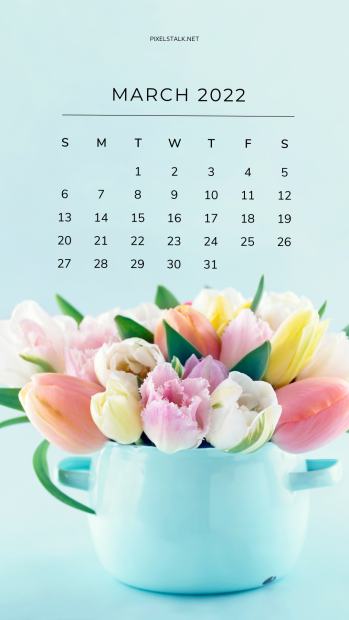 8 March 2022 Calendar iPhone Wallpaper.