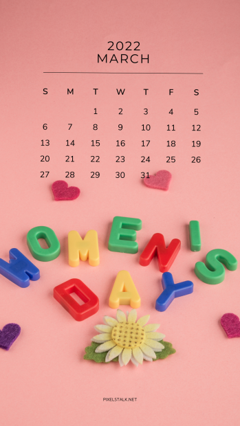 8 March 2022 Womens Day iPhone Calendar.
