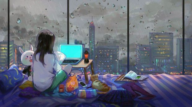 Aesthetic Anime Bedroom Desktop Wallpaper.