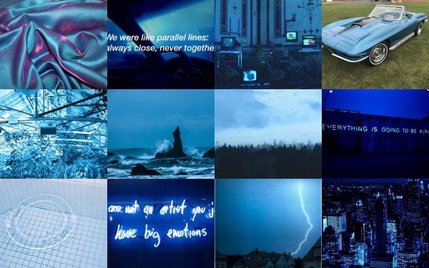 Aesthetic Collage Wallpaper High Quality Blue Color.