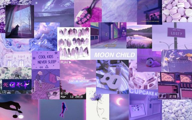 Aesthetic Collage Wallpaper Purple For Girl.