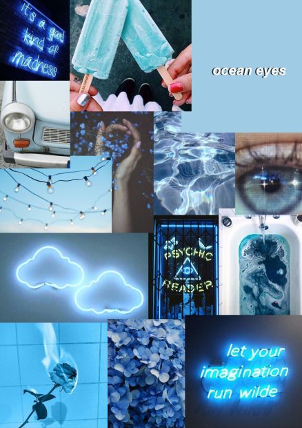 Aesthetic Cute Backgrounds Blue HD Collage.
