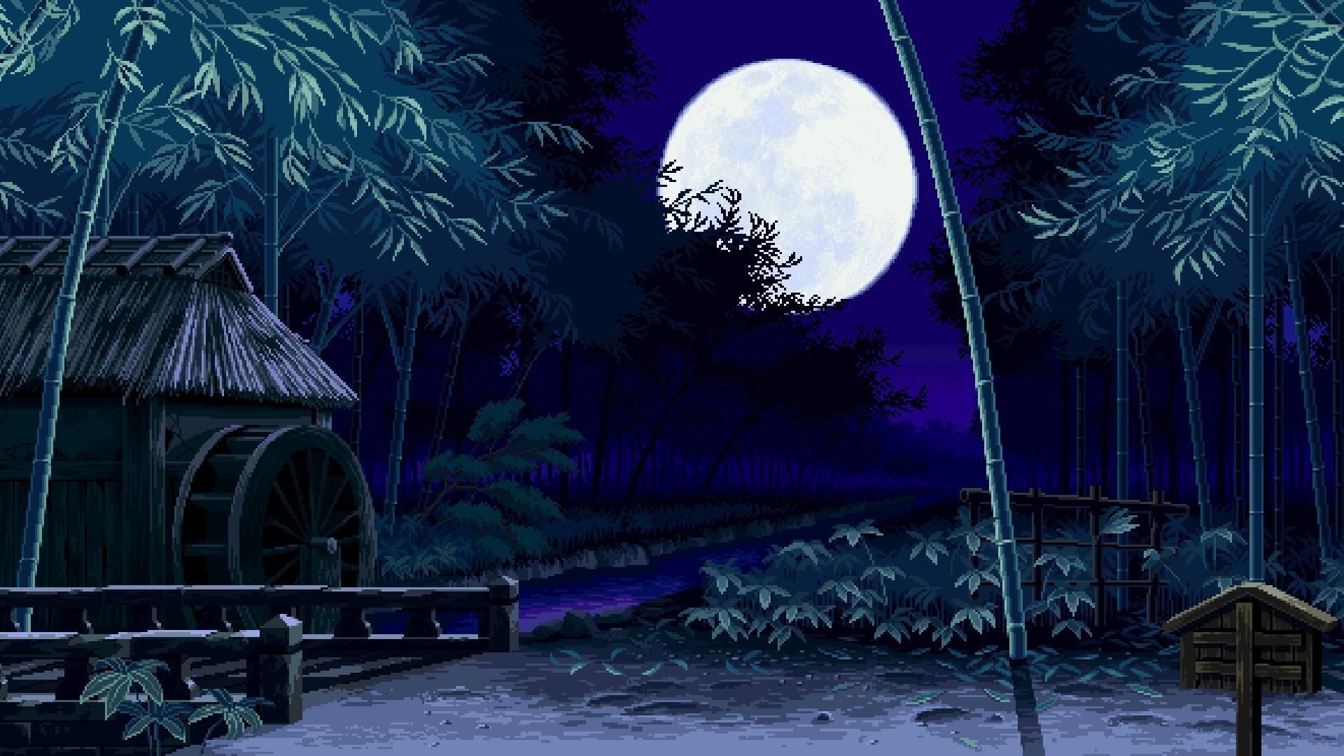 Anime Night Scenery Full Moon Cherry Blossom 4K Wallpaper 43112