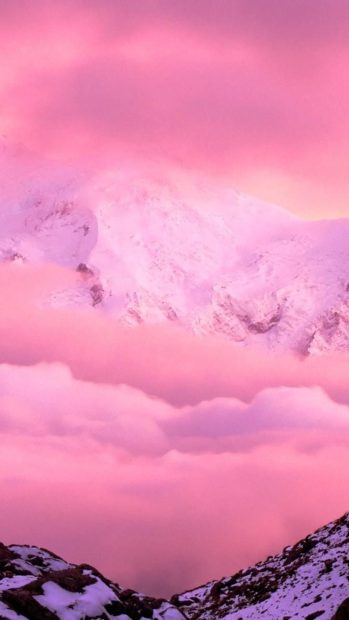 Aesthetic Pink Wallpaper HD Moutain And Sky.