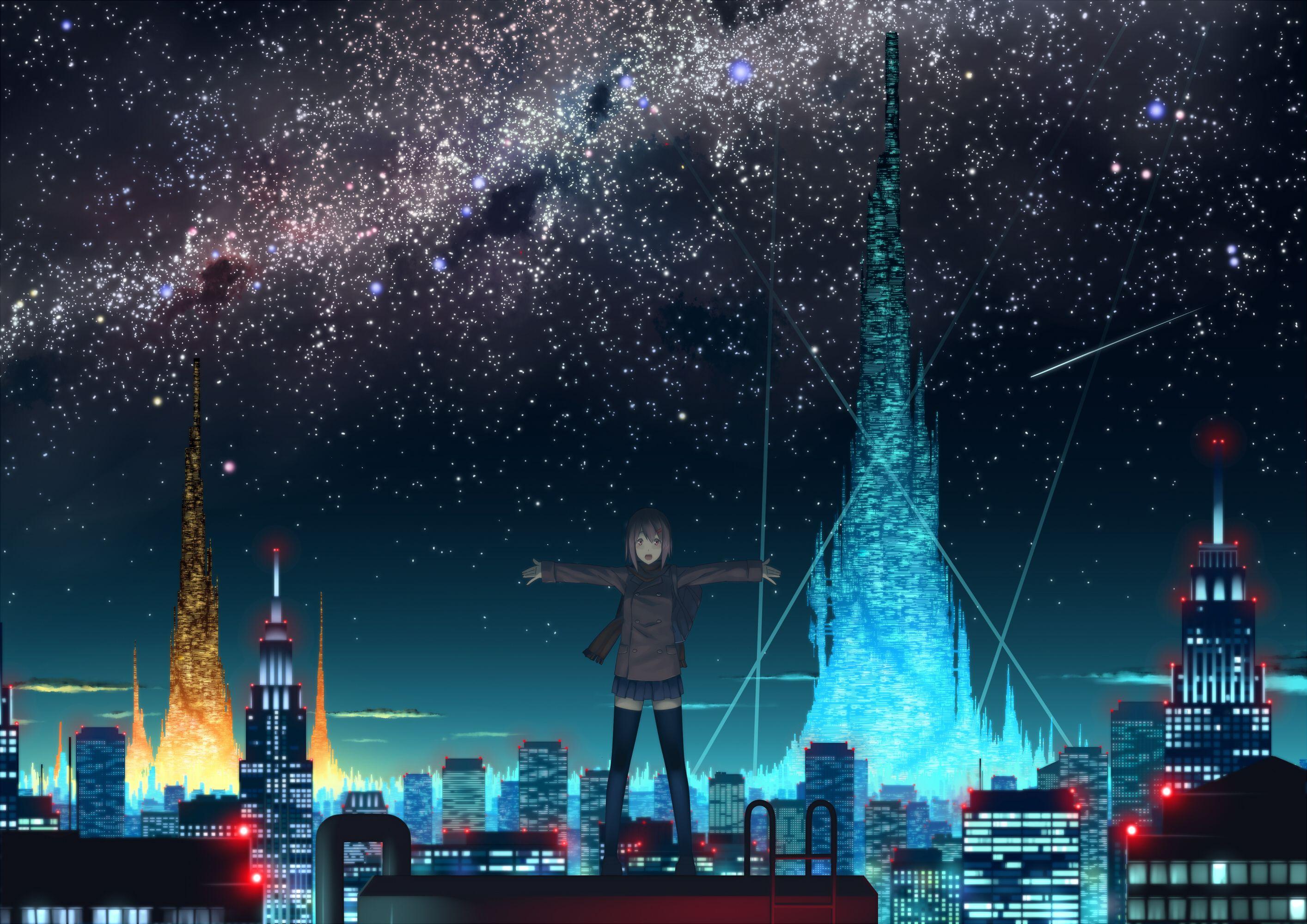 Anime wallpaper  Anime scenery wallpaper Night sky wallpaper Scenery  wallpaper