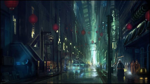 Anime City Desktop Background.