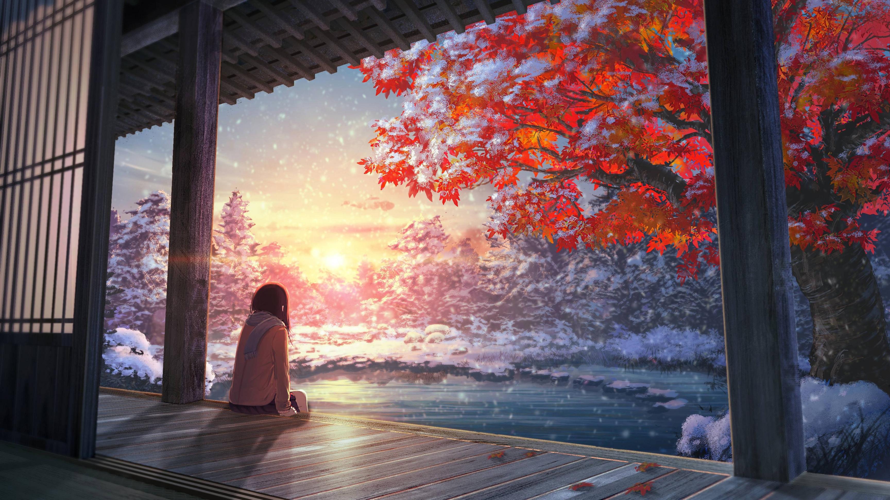 Download Aesthetic Anime Scene Desktop 4K Wallpaper