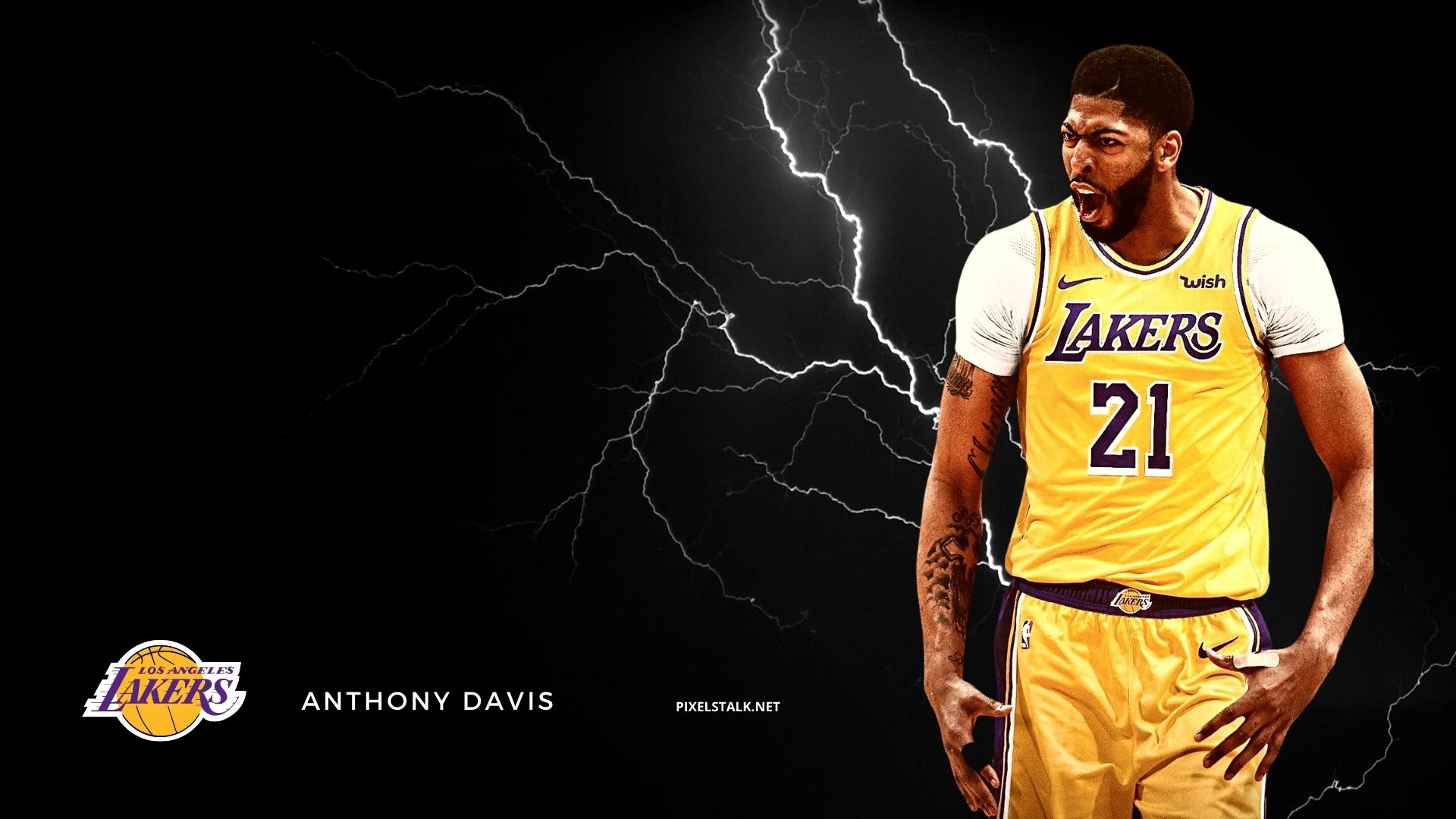 Anthony Davis dribbling in the Los Angeles Lakers yellow jersey HD wallpaper  download