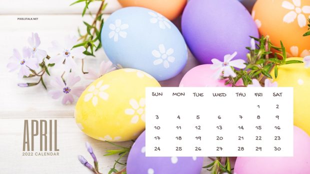 April 2022 Calendar Easter Background.