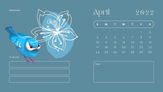 April 2022 Calendar Wallpaper Blue Color.