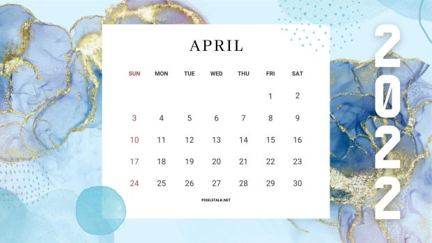 April 2022 Calendar Wallpaper Water Color Background.