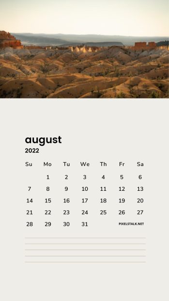 August 2022 Calendar iPhone Wide Screen Wallpaper.