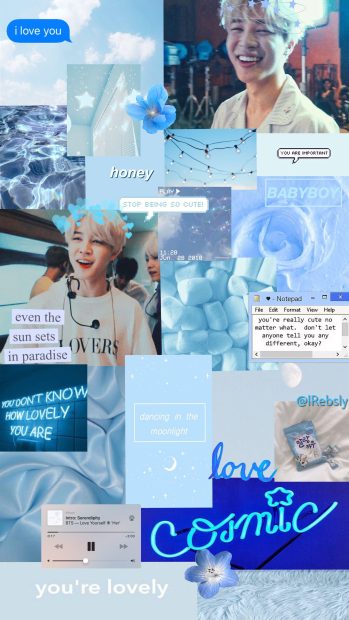 BTS Wallpaper Aesthetic Blue Collage.