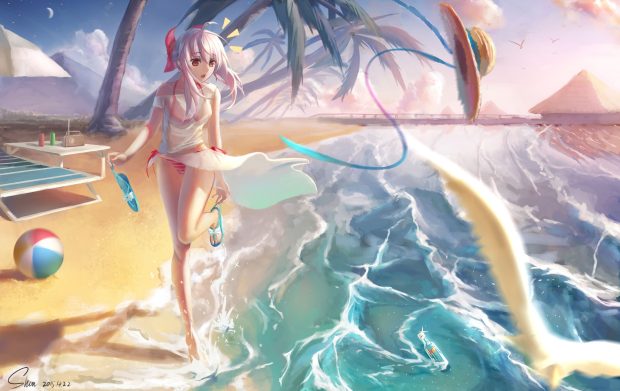Beautiful Anime Beach Wallpaper HD.