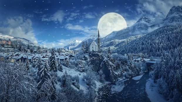 Beautiful Winter Night Wallpaper HD.