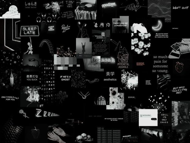 Black Vintage Aesthetic Wallpaper Collage.