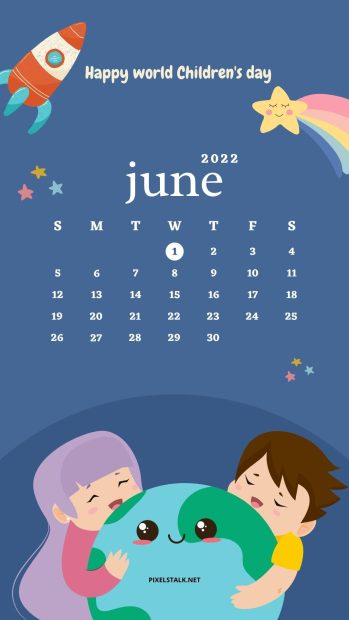 Blue June 2022 Calendar Wallpaper Childrens Day.