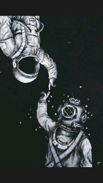 Cool Astronaut Black and White Wallpaper HD.