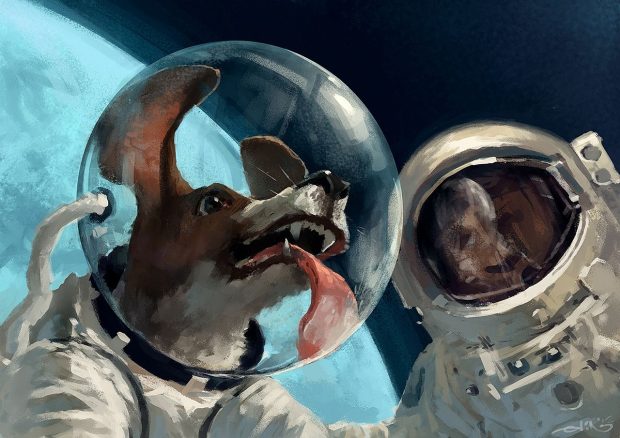 Cool Astronaut Wallpaper With Dog.