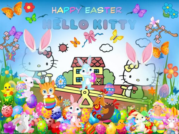 Cool Hello Kitty Easter Bunny Wallpaper HD.