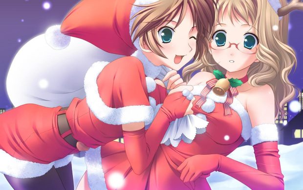 Cute Anime Christmas Background.