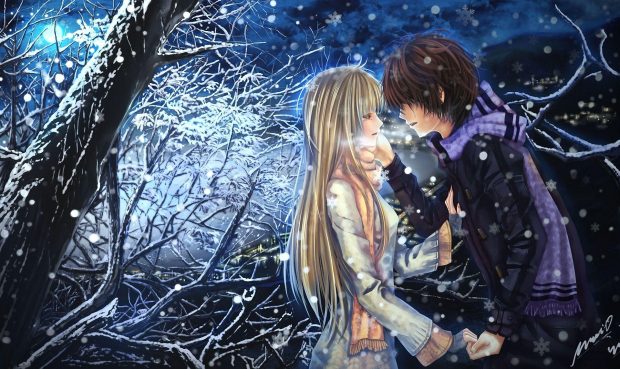 Cute Anime Wallpaper HD Winter Couple.